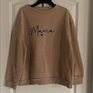 Tan Crew Neck Sweater with Mama Print